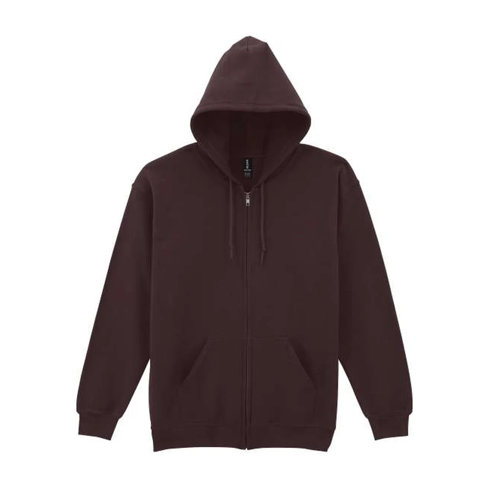 Heavy blend adult full zip hooded sweatshirt gi18600 dark chocolate